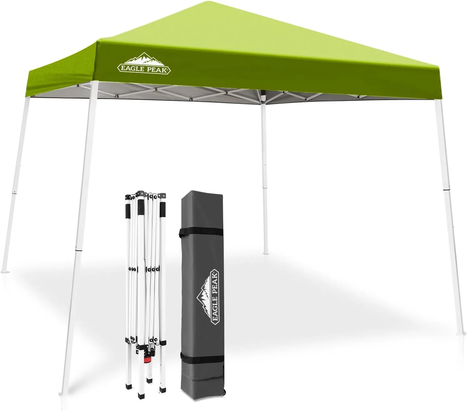 EAGLE PEAK 10x10 Slant Leg Pop-up Canopy Tent Easy One Person Setup Instant Outdoor Beach Canopy Folding Portable Sports Shelter 10x10 Base 8x8 Top (Grass Green)