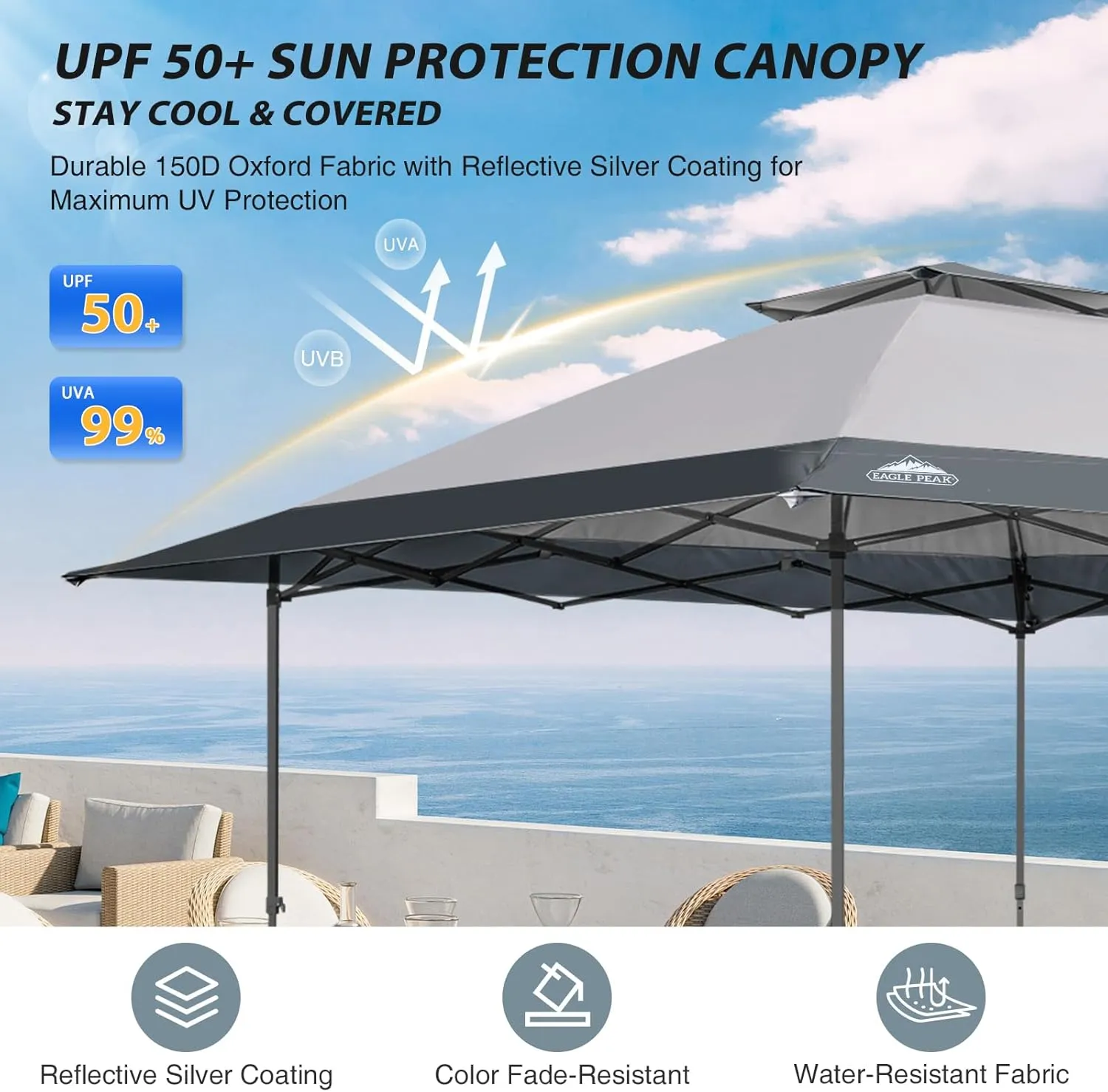 EAGLE PEAK 13x13 Straight Leg Pop Up Canopy Tent Instant Outdoor Canopy Easy Single Person Set up Folding Shelter w/Auto Extending Eaves 169 Square Feet of Shade (Light Gray)