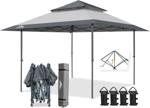 EAGLE PEAK 13x13 Straight Leg Pop Up Canopy Tent Instant Outdoor Canopy Easy Single Person Set up Folding Shelter w/Auto Extending Eaves 169 Square Feet of Shade (Light Gray)