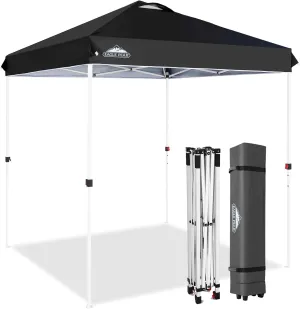 EAGLE PEAK 6.6x6.6 Pop Up Canopy Tent Instant Outdoor Canopy Easy Set Up Straight Leg Folding Shelter with Wheeled Bag, 8 Stakes and 4 Ropes, Black