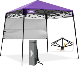 EAGLE PEAK 8x8 Pop Up Canopy Tent with Sidewall, Compact, Portable Slant Leg Instant Sun Shelter for Beach, Sports, & Camping, 8x8 Base 6x6 Top, Purple