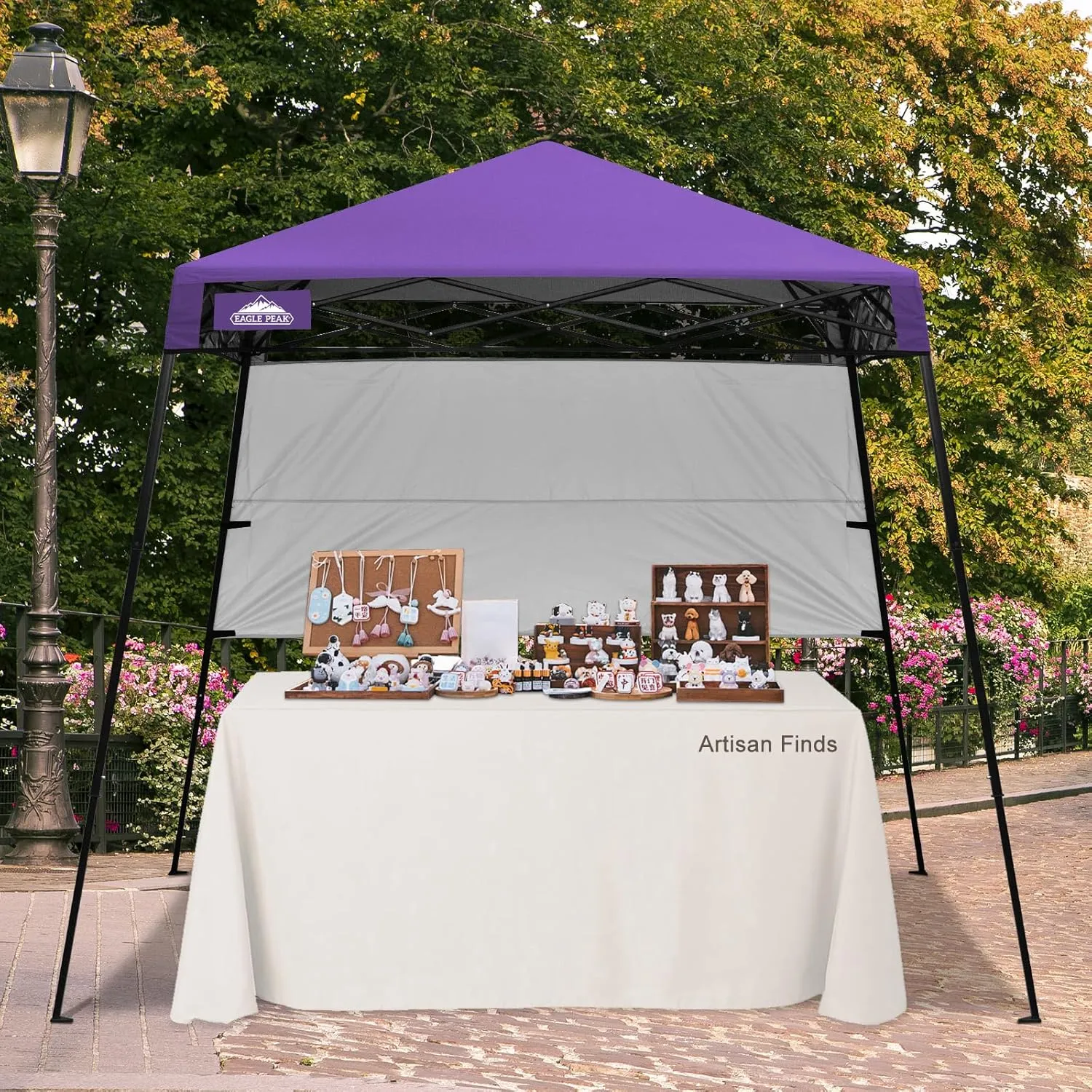 EAGLE PEAK 8x8 Pop Up Canopy Tent with Sidewall, Compact, Portable Slant Leg Instant Sun Shelter for Beach, Sports, & Camping, 8x8 Base 6x6 Top, Purple