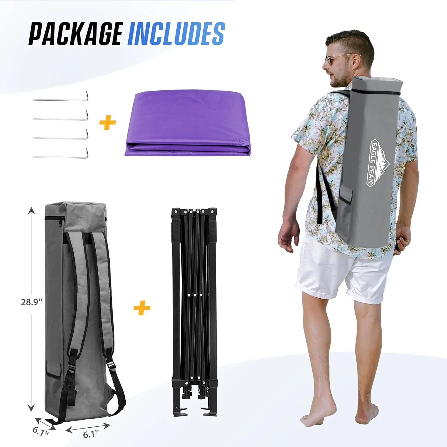 EAGLE PEAK 8x8 Pop Up Canopy Tent with Sidewall, Compact, Portable Slant Leg Instant Sun Shelter for Beach, Sports, & Camping, 8x8 Base 6x6 Top, Purple