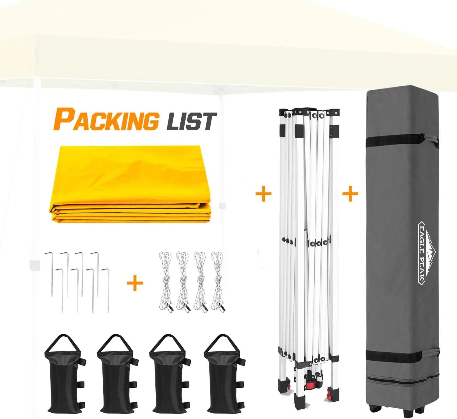 EAGLE PEAK Pop Up Canopy Tent with Wheeled Carry Bag, 8 Stakes, 4 Ropes, 4 Weight Bags, Easy Set Up Tent Canopy, 10x10 ft, 100sqft of Shade, Yellow