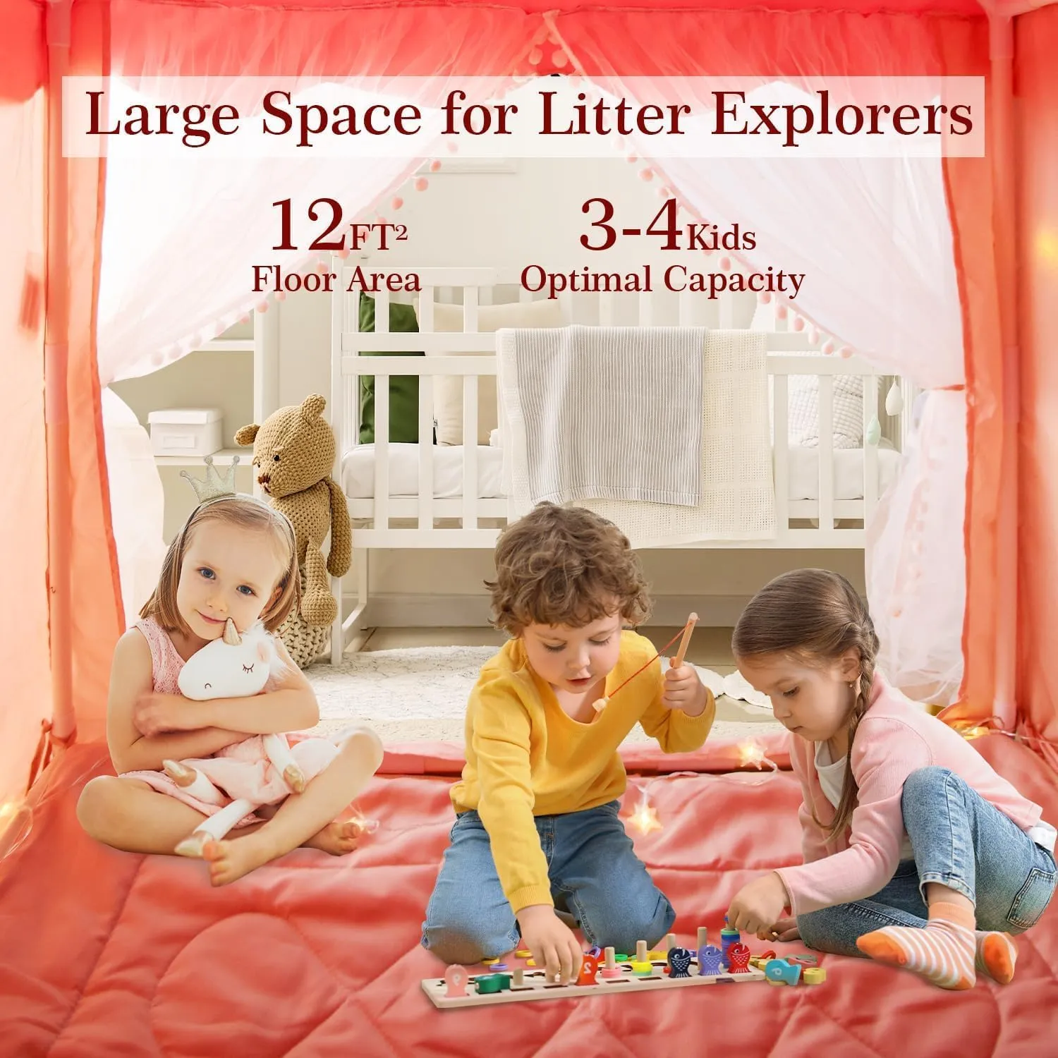 EagleStone Kids Play Tent with Star Light, Padded Mat,Toddler Tent Indoor,Playhouse for Toddlers, Boys, Girls, Neutral Color, Indoor Bed Tent Gift Toy (Pink)