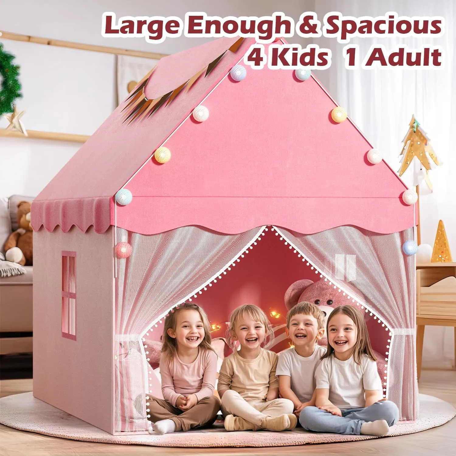 EagleStone Kids Play Tent with Star Light, Padded Mat,Toddler Tent Indoor,Playhouse for Toddlers, Boys, Girls, Neutral Color, Indoor Bed Tent Gift Toy (Pink)