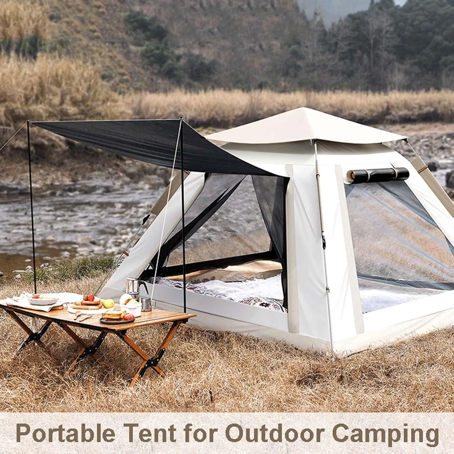 Easy Automatic Pop-Up Camping Tent for 2-4 People, Instant Set-Up Family Tent, Waterproof & Windproof, Large Mesh Windows, Portable Lightweight Backpacking Tent, 85x85x56 inch
