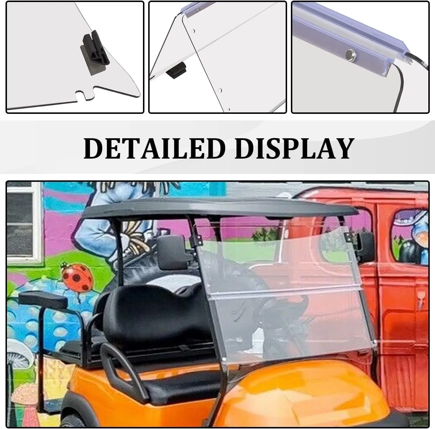 ECOTRIC Clear Windshield Compatible with 2004-UP Club Car Precedent Models Gas or Electric Golf Cart Folding Down Clear Windshield