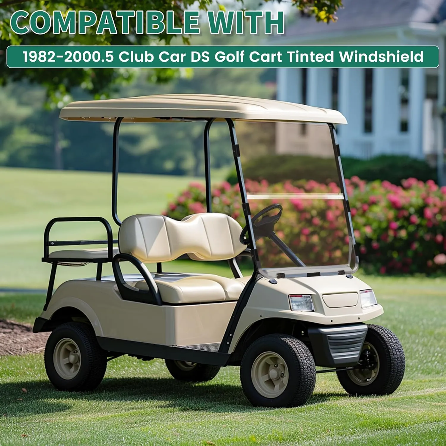 ECOTRIC Tinted Windshield Compatible with 1982-2000.5 Club Car DS Golf Cart Smoke Style Fold Down Windscreen
