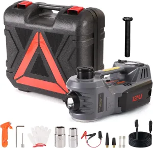 EFFIROSO Electric Car Jack Kit 5 Ton 12V Hydraulic Floor Jack with Impact Wrench Tire Inflator Pump for Vehicle Emergency Repair Kit,Lifting 6.1 to 17.7 inches (Jack Only, Gray)
