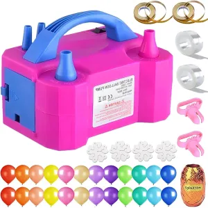 Electric Balloon Pump, Portable Dual Nozzle Balloon Blower Inflator with Balloons Tying Tools for Balloon Decoration Weddings Birthday Parties (110-120V, Rose Red)