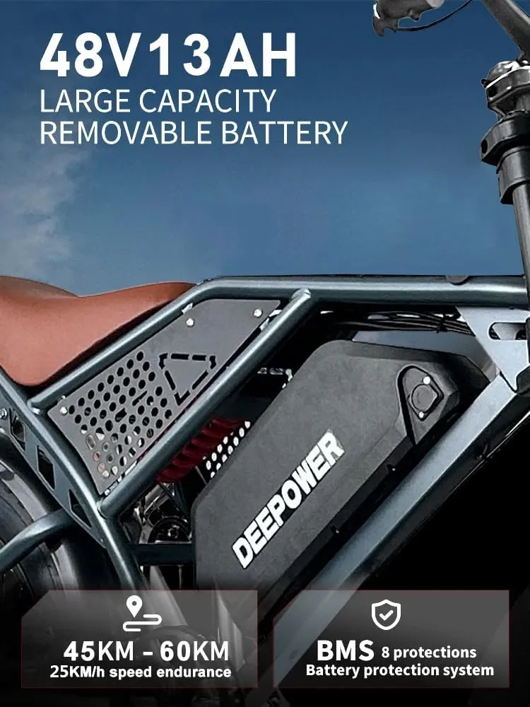 Electric Bicycle for Adults, 1000W Motor 32MPH Single/Double Battery 48V13AH/60AH, 20"x4.0" Fat Tires Moped-Style Ebike, 120KM Range, Electric Dirt Bike, Electric Motorcycle, Ebike
