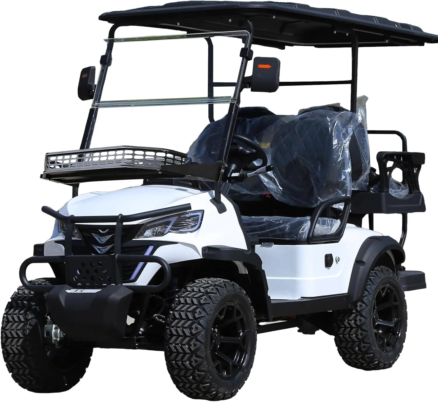 Electric Golf Cart for Adults 4 Passenger, Golf Car Build in 60V 5000W AC Motor with 14 Inch Off Road Tires, Suitable for Golf Hunting Scenic Spots Hotels Beaches Schools and Farms (White Color)