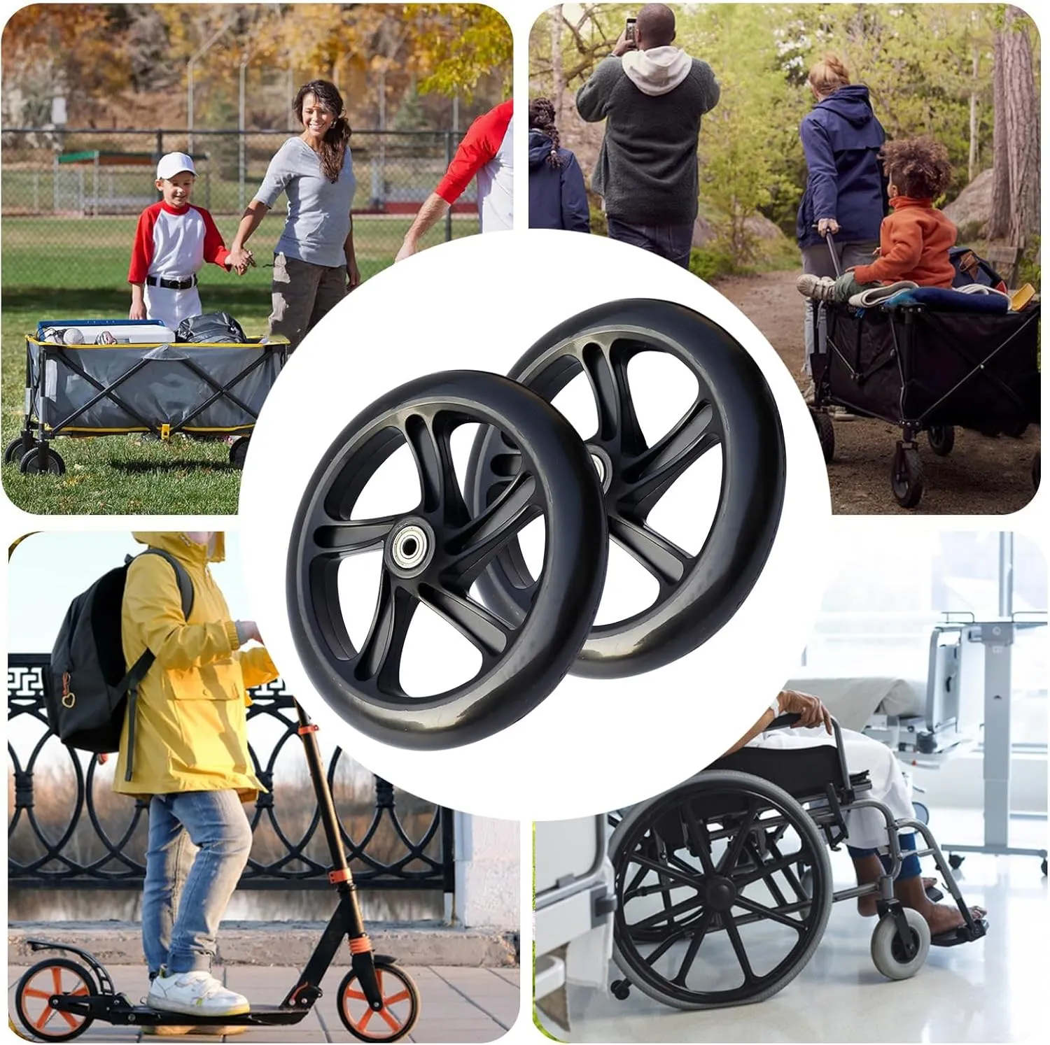 Electric Scooter Wheels – Quiet Rollers, Replacement Set | Shock-Absorbing Rubber Tires with Smooth Bearings, universall Fit for Trolley Carts, Urban Transit, and Long-Term Performance