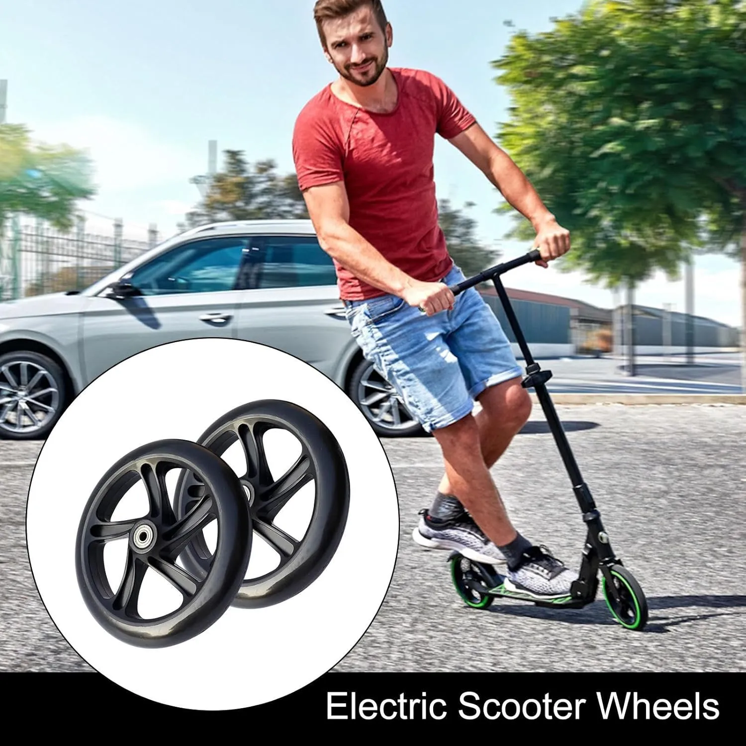 Electric Scooter Wheels – Quiet Rollers, Replacement Set | Shock-Absorbing Rubber Tires with Smooth Bearings, universall Fit for Trolley Carts, Urban Transit, and Long-Term Performance