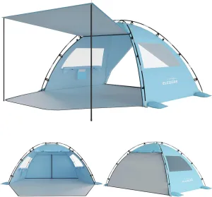 Elegear Beach Tent Sun Shelter with Canopy, 4-5 Person Pop Up Beach Tent, Easy Setup UPF 50  UV Protection Portable Lightweight Double Silver Coating Beach Cabana Sun Shade Shelter - Sky Blue