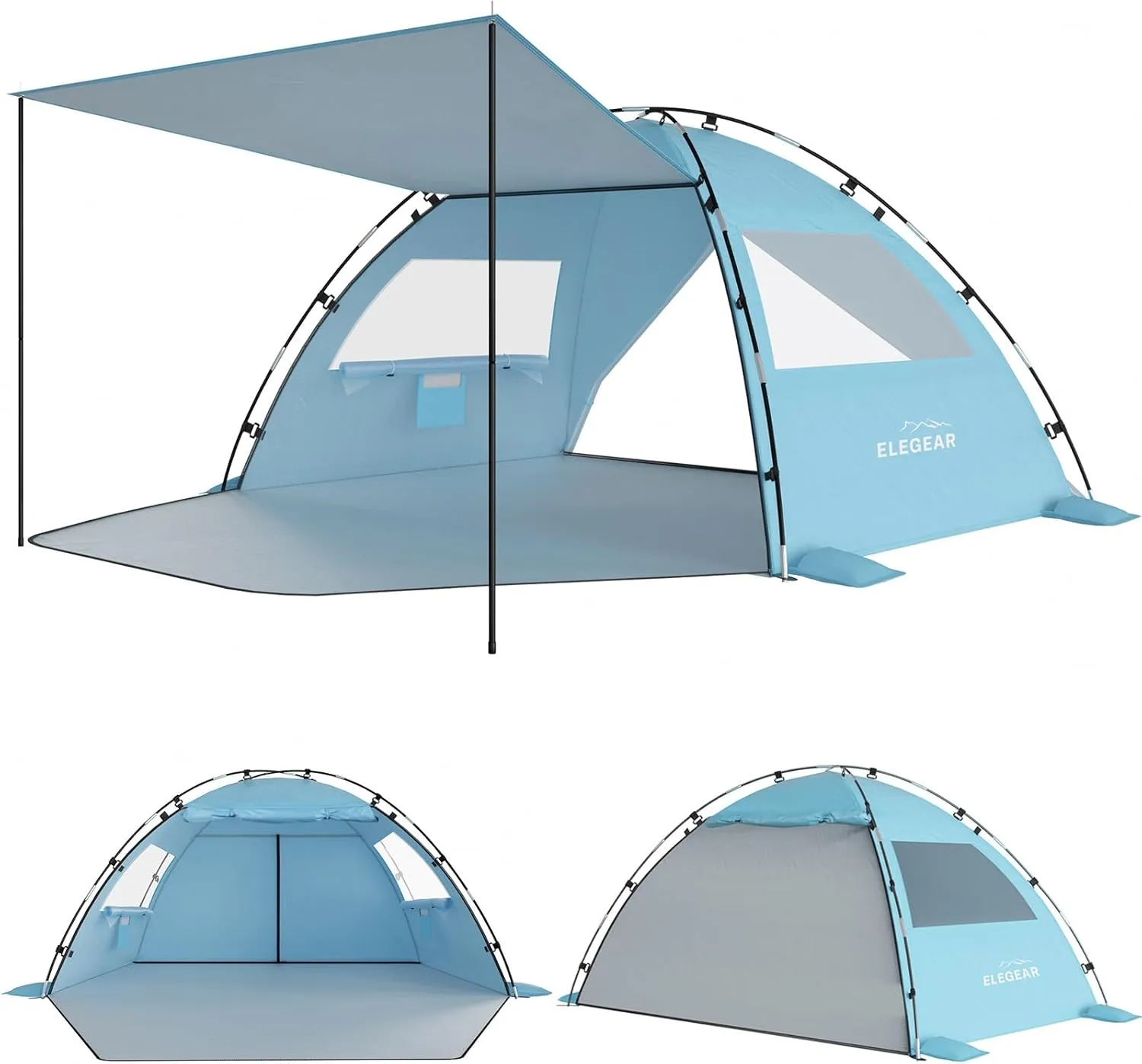 Elegear Beach Tent Sun Shelter with Canopy, 4-5 Person Pop Up Beach Tent, Easy Setup UPF 50  UV Protection Portable Lightweight Double Silver Coating Beach Cabana Sun Shade Shelter - Sky Blue