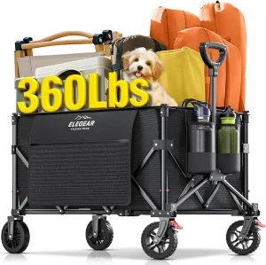 Elegear Wagon Cart Foldable Collapsible 150L 360LBS - Heavy Duty Large Capacity Utility Beach Wagon with 360° All-Terrain Wheels & Smallest Folding Design for Camping Garden Grocery Sports Shopping