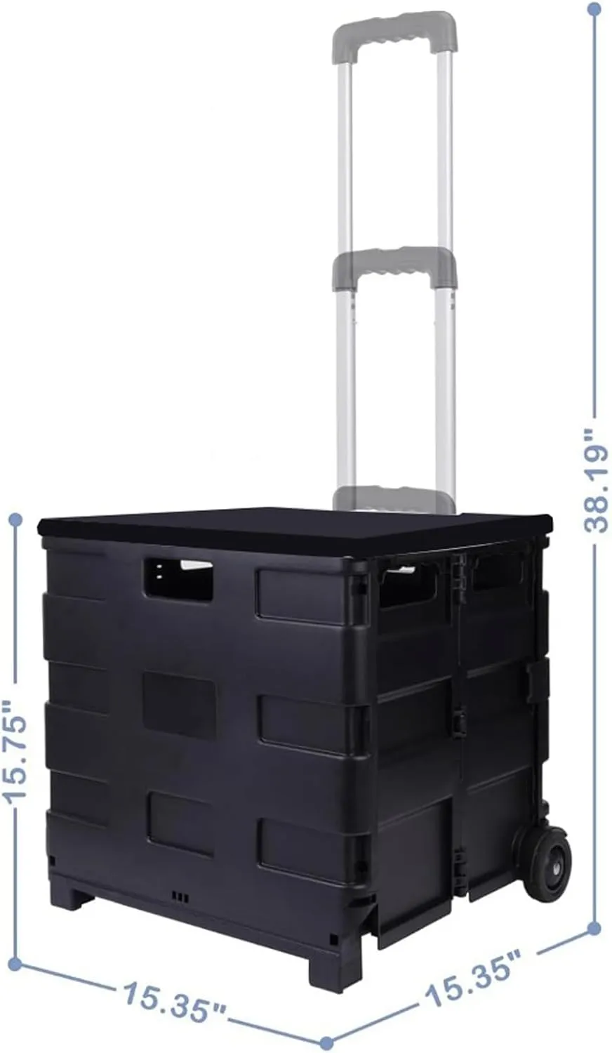 Elevon Foldable Utility Cart, with Telescopic Handle, Collapsible Durable Grocery Utility Cart with Rolling Wheels for Easy Storage, Luggage Travel, Compact Portable