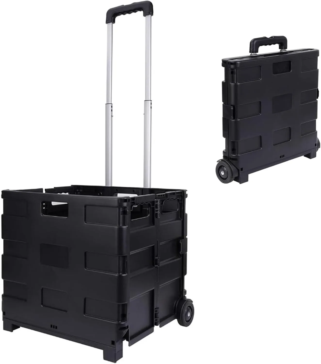 Elevon Foldable Utility Cart, with Telescopic Handle, Collapsible Durable Grocery Utility Cart with Rolling Wheels for Easy Storage, Luggage Travel, Compact Portable