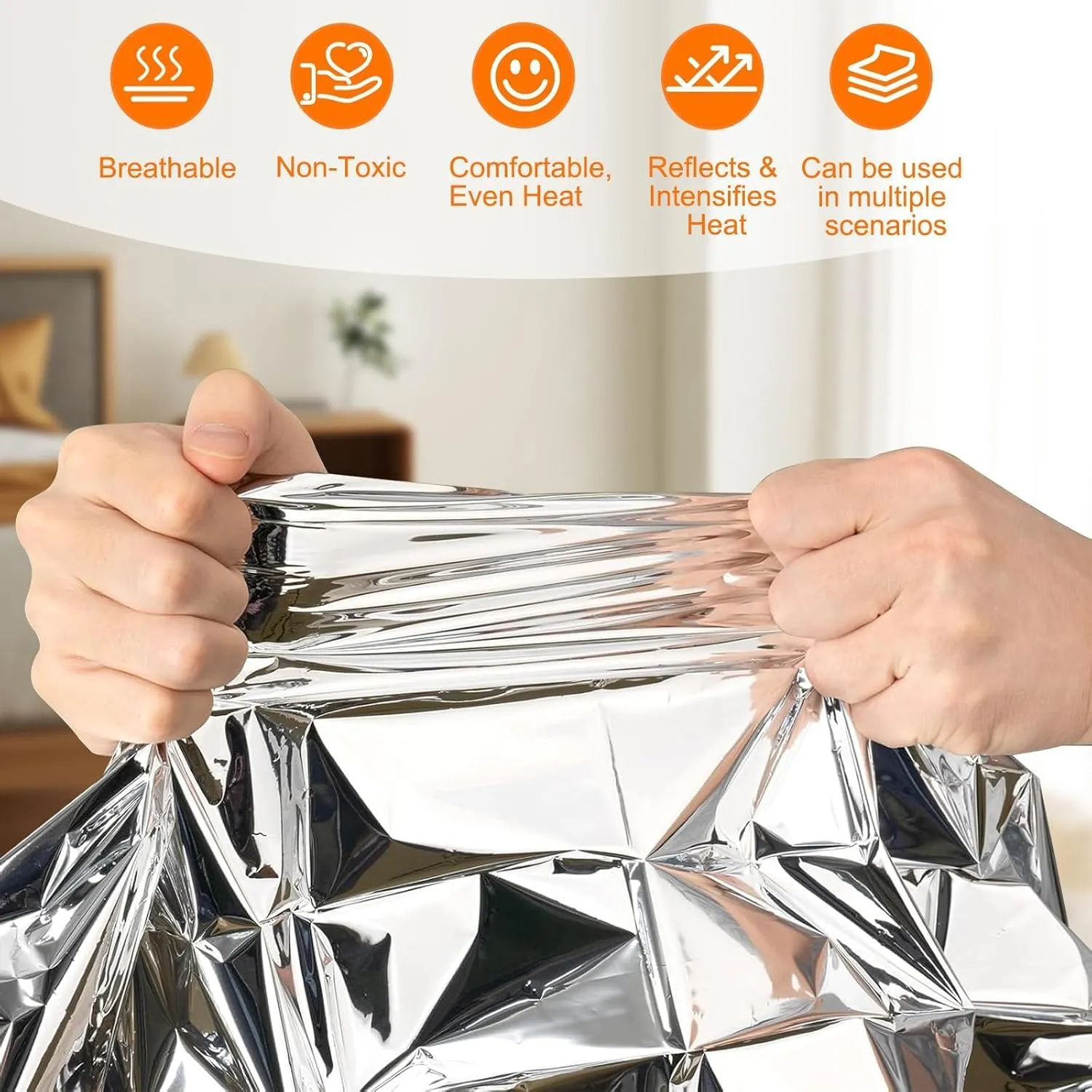 Emergency Blanket, Emergency Blankets Thermal Blanket, 10PCS Emergency Mylar Thermal Blanket, Gigantic Space Blanket, Silver Foil Reflective Blankets, Survival Blankets Heavy Duty Camping Gear