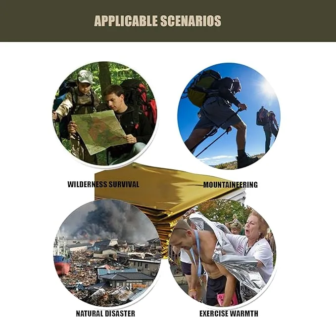 Emergency Blanket ，Portable Emergency Blanket Survival Gear Emergency Bivvy Thermal Sleeping Bag Camping ，Be Suitable for Outdoors, Hiking, Survival (Gold  Silver, 4 Pack)