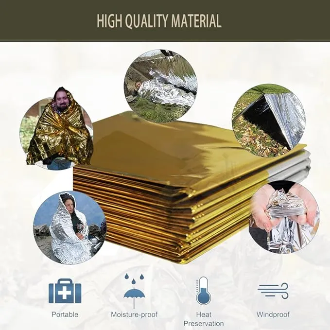 Emergency Blanket ，Portable Emergency Blanket Survival Gear Emergency Bivvy Thermal Sleeping Bag Camping ，Be Suitable for Outdoors, Hiking, Survival (Gold  Silver, 4 Pack)