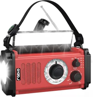 Emergency Crank Weather Radio, Solar Hand Crank Portable AM/FM/NOAA Radio, Survival Radio, 800LM Crank Flashlight & Reading Lamp, Earphone Jack, SOS,Compass for Hurricane Camping Outdoor Emergency Kit
