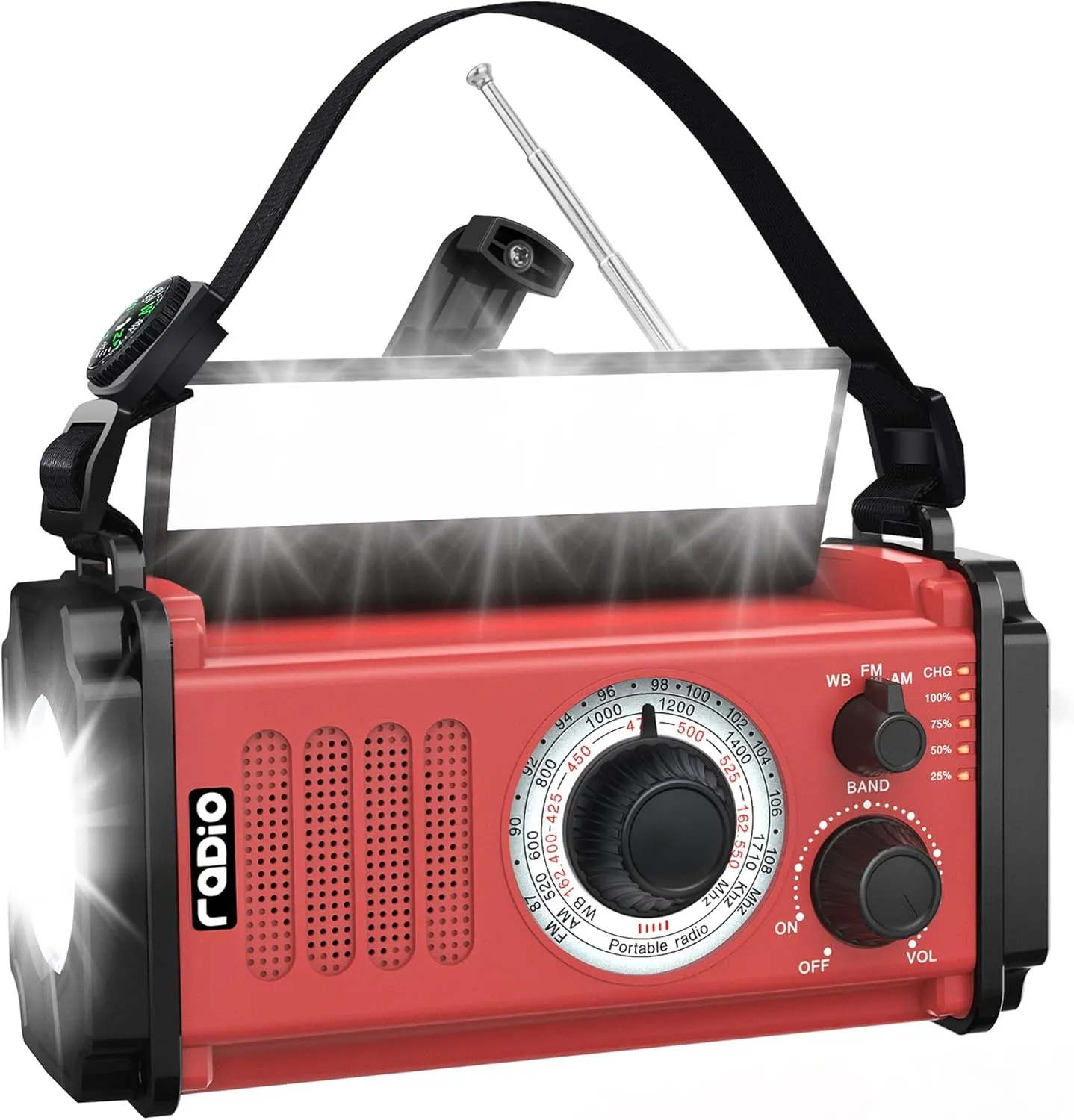 Emergency Crank Weather Radio, Solar Hand Crank Portable AM/FM/NOAA Radio, Survival Radio, 800LM Crank Flashlight & Reading Lamp, Earphone Jack, SOS,Compass for Hurricane Camping Outdoor Emergency Kit