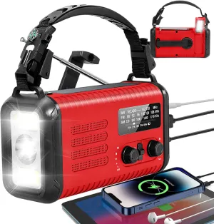 Emergency Hand Crank Radio, NOAA Weather Radio, 20000mAh /74000mWh Solar Radios with AM FM, Portable Flashlight Cell Phone Charger, S0S Alarm& Reading Lamp for Camping Hiking (Red)