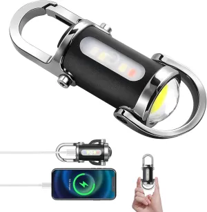 Emergency PowerBank Keychain Flashlight（3 in 1）, Rechargeable 500 Lumens EDC Tool with Red/Blue Strobe, 1000mAh USB-C Charging, IPX7 Waterproof, Portable Flashlight for Emergencies