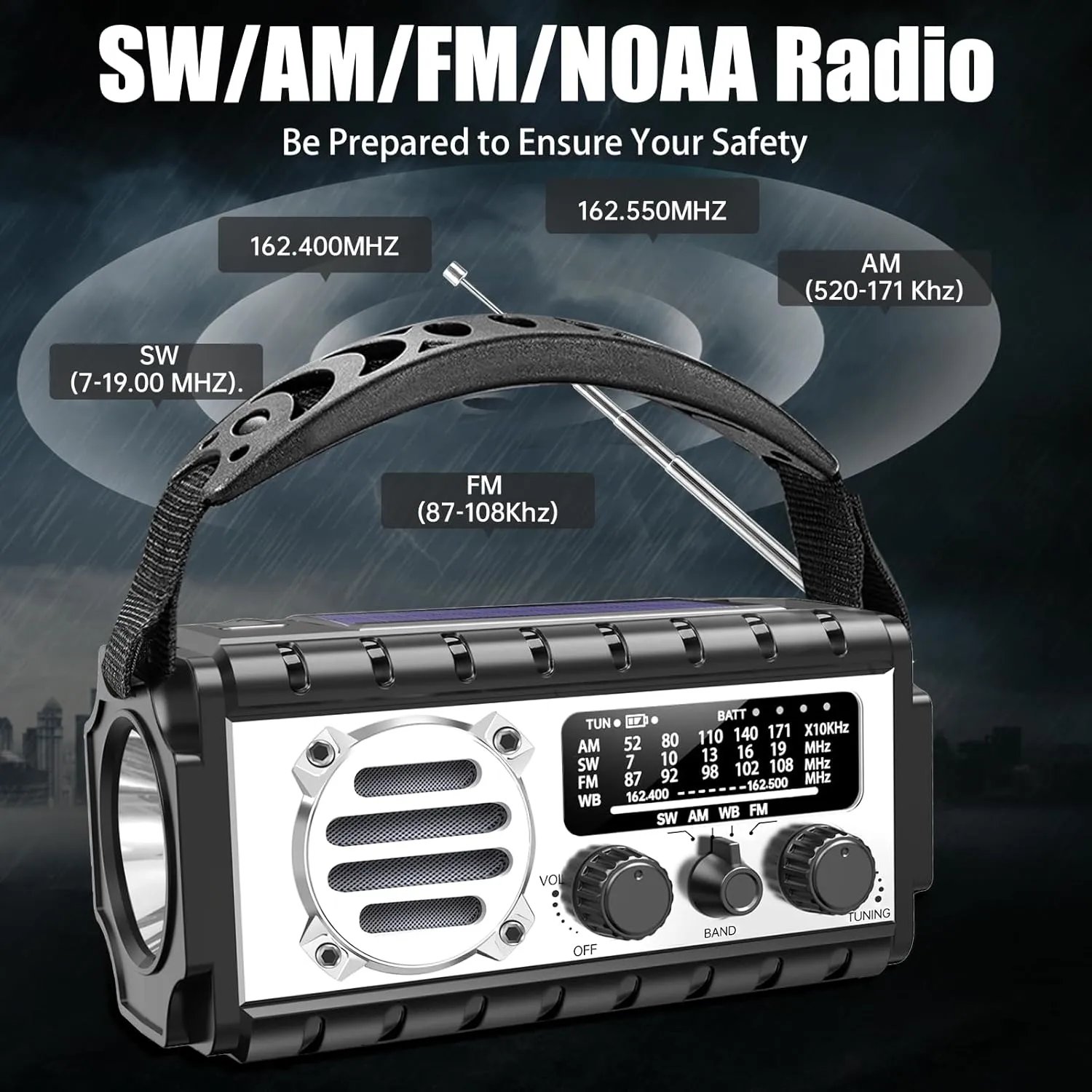 Emergency Radio, 20000mAh/74000mWh Weather Radio, Solar Hand Crank Radio with AM/FM/NOAA/SW Weather,Flashlight & Reading Lamp, SOS Alarm, Phone Charger for Indoor Outdoor Emergency