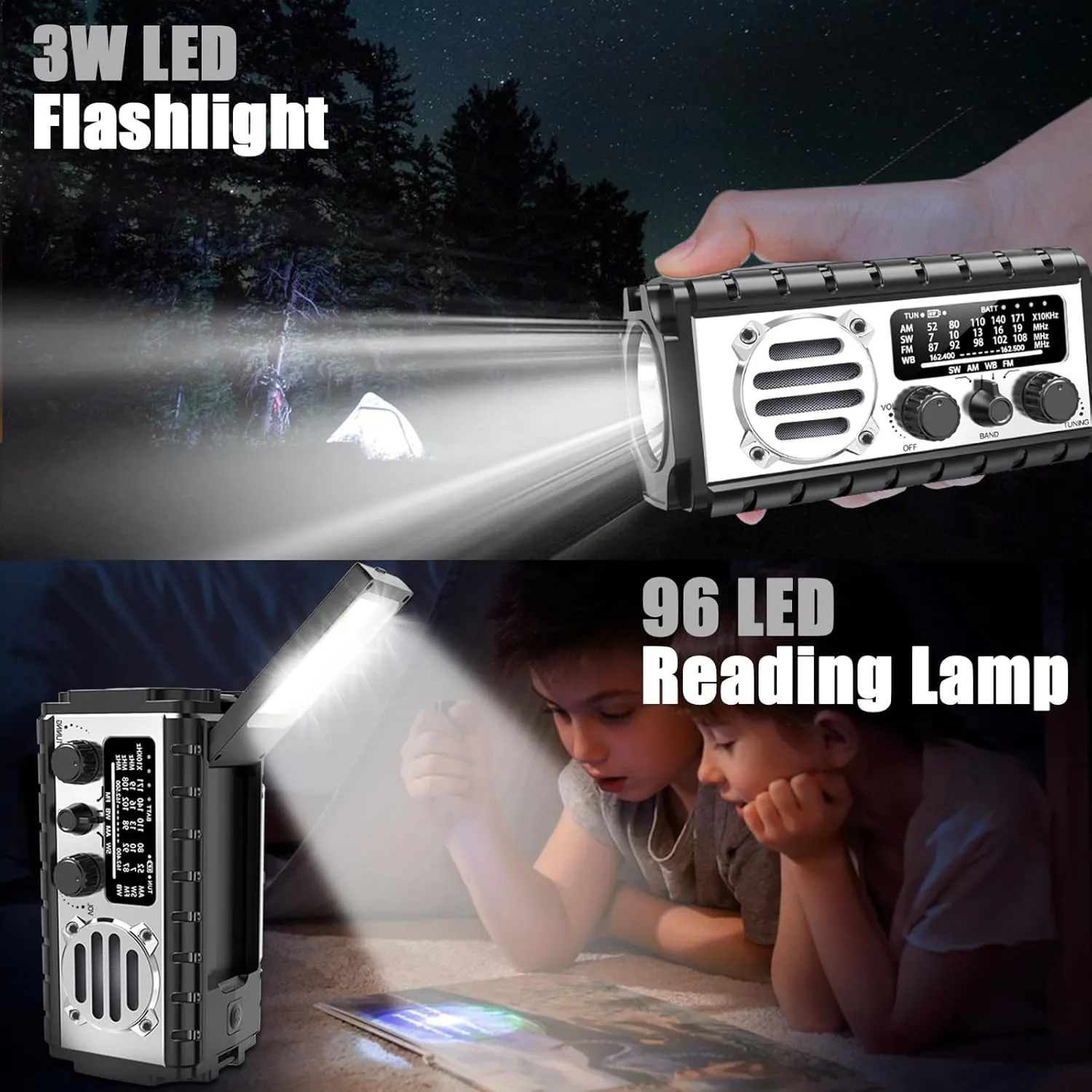 Emergency Radio, 20000mAh/74000mWh Weather Radio, Solar Hand Crank Radio with AM/FM/NOAA/SW Weather,Flashlight & Reading Lamp, SOS Alarm, Phone Charger for Indoor Outdoor Emergency