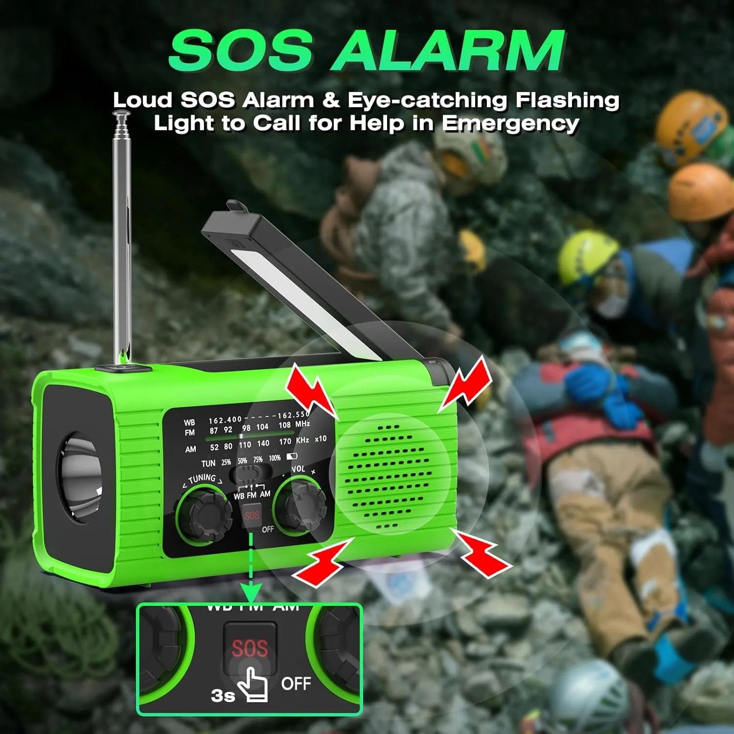 Emergency Radio, Multifunction Solar Charger Hand Crank NOAA Weather AM/FM Radio 4000mAh with USB Charged, Reading Lamp, Flashlight, SOS Alarm, Headphone Jack for Emergencies, 2 Pack