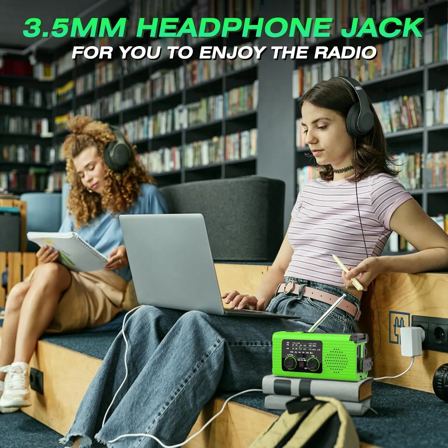 Emergency Radio, Multifunction Solar Charger Hand Crank NOAA Weather AM/FM Radio 4000mAh with USB Charged, Reading Lamp, Flashlight, SOS Alarm, Headphone Jack for Emergencies, 2 Pack