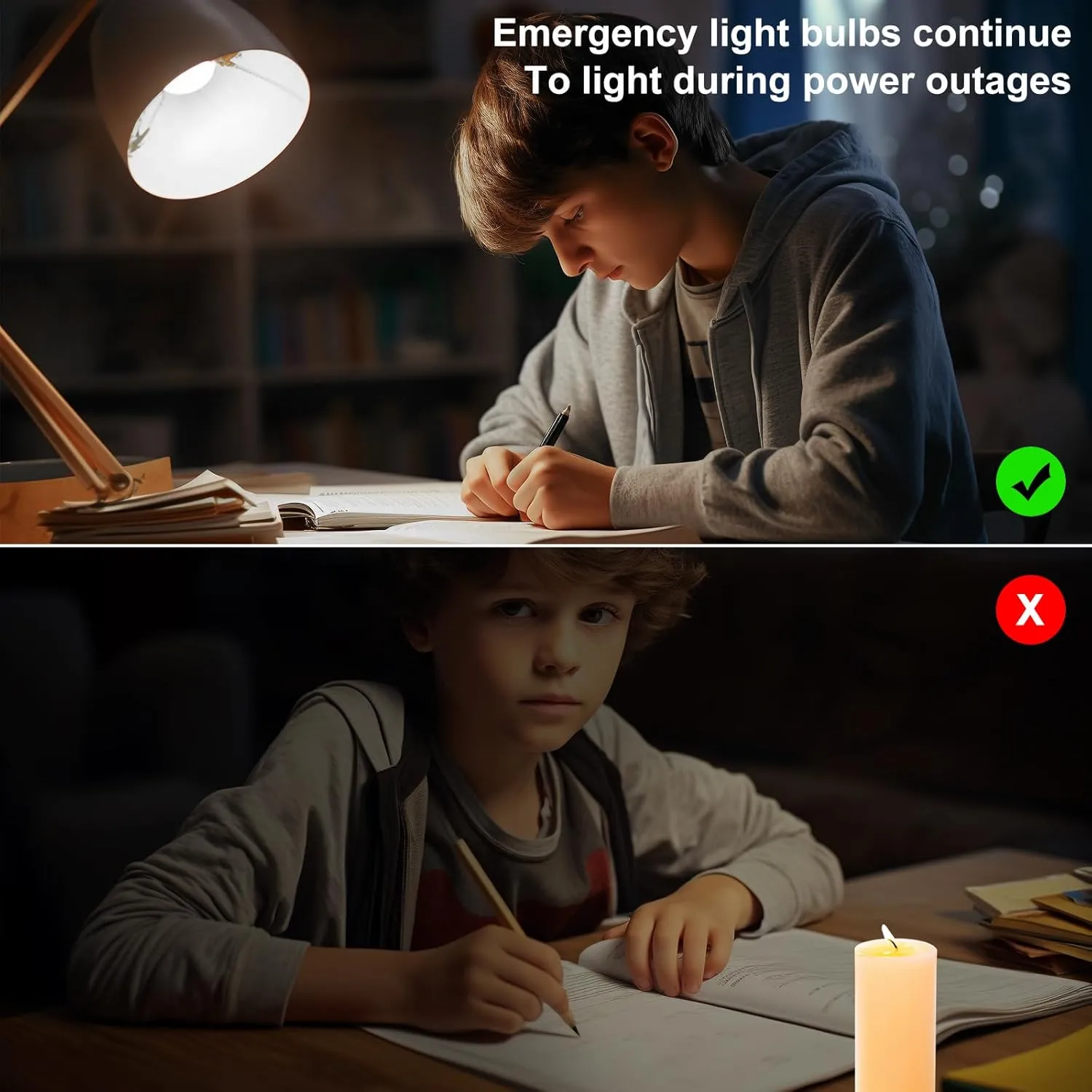 Emergency Rechargeable Light Bulbs,6 Pack Battery Operated Backup Light Bulb for Power Outage Camping Outdoor Hurricane 9W E27 8500K 1200mAh White Equivalent Self-Charging LED Light Bulbs