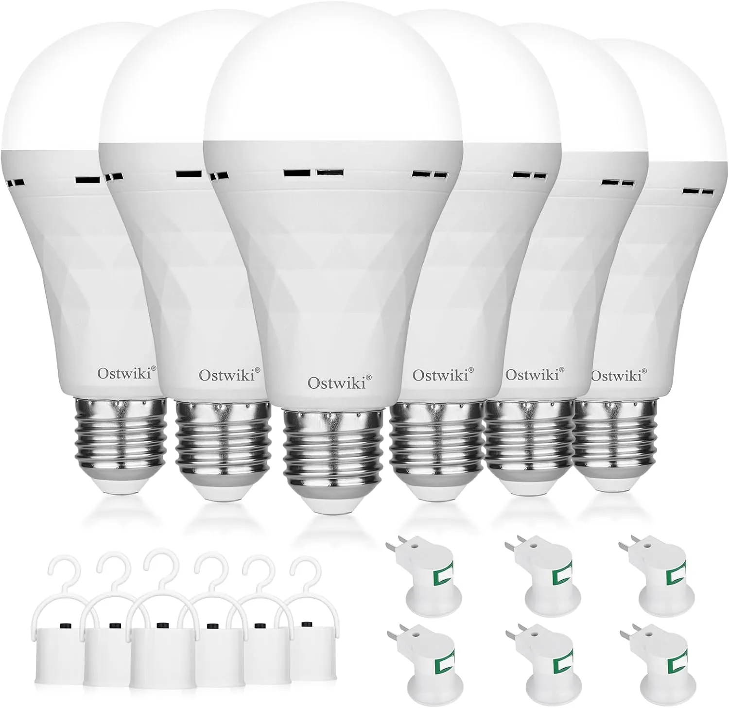 Emergency Rechargeable Light Bulbs,6 Pack Battery Operated Backup Light Bulb for Power Outage Camping Outdoor Hurricane 9W E27 8500K 1200mAh White Equivalent Self-Charging LED Light Bulbs