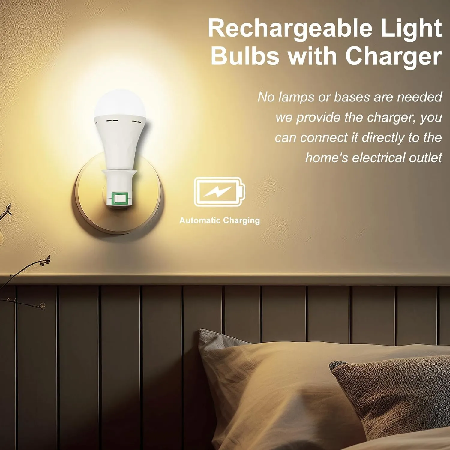 Emergency Rechargeable Light Bulbs,6 Pack Battery Operated Backup Light Bulb for Power Outage Camping Outdoor Hurricane 9W E27 8500K 1200mAh White Equivalent Self-Charging LED Light Bulbs