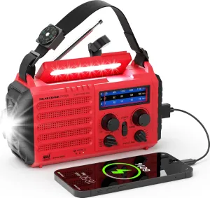 Emergency Solar Hand Crank Radio, AM/FM/SW NOAA Portable Weather Alert Radio, Rechargeable Potrtable Radio, Flashlight, Reading Lamp, Cell Phone Charger, SOS Alarm for Survival Home Outdoor Hurricane