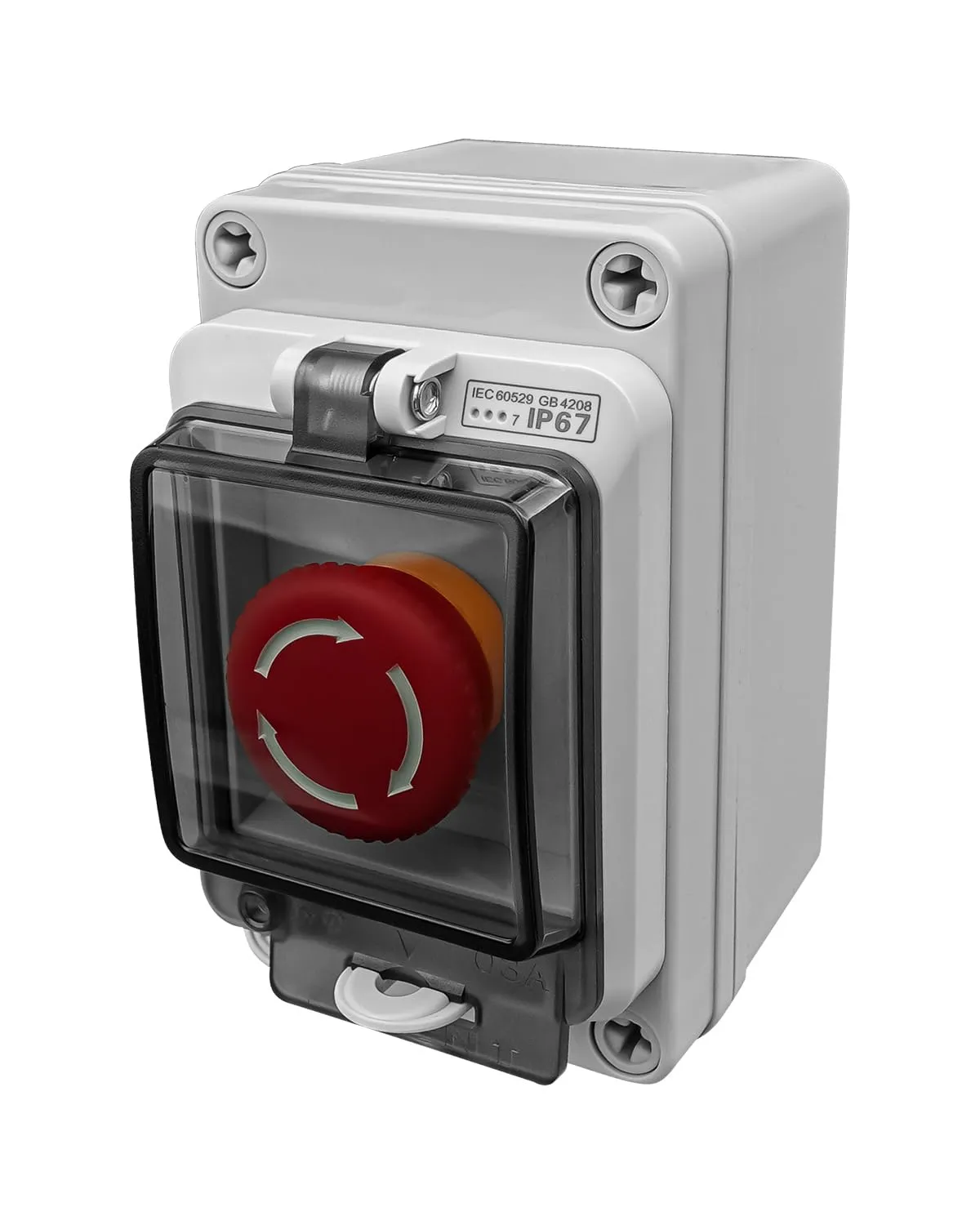 Emergency Stop Button with Box 660V 10A Waterproof for Outdoor, Emergency Shut Off Switch, E-Stop Push Button Switches Box IP67