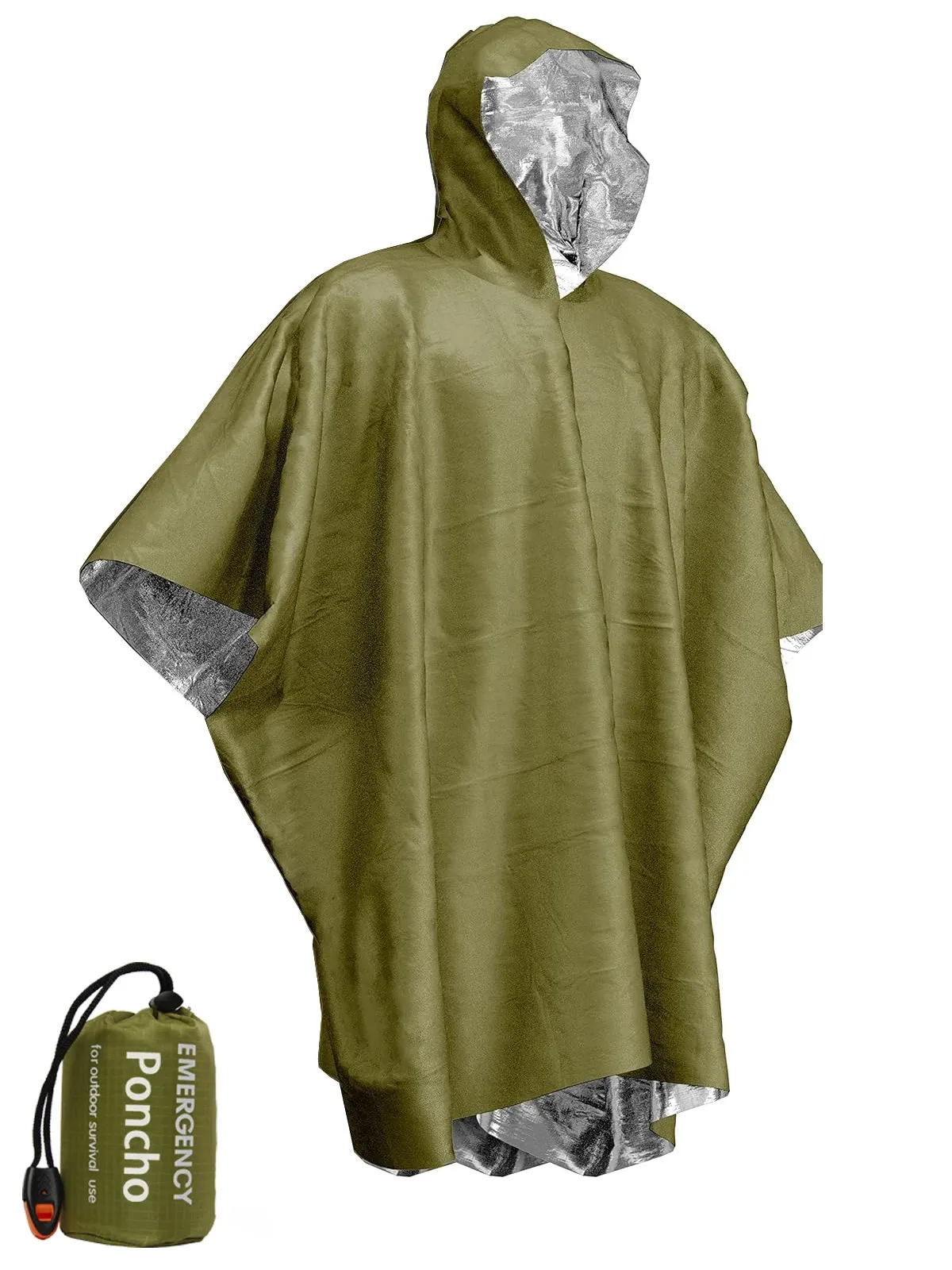 Emergency Thermal Rain Poncho with Survival Blanket for Camping and Outdoors