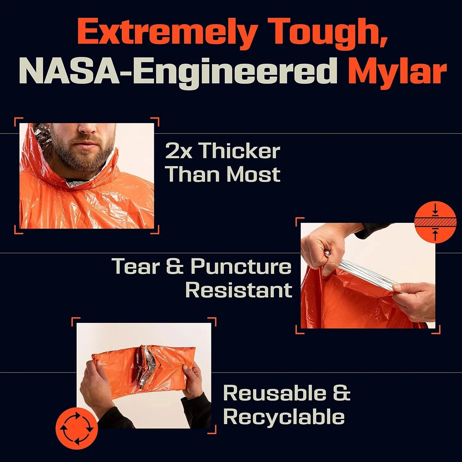 Emergency Thermal Rain Poncho with Survival Blanket for Camping and Outdoors