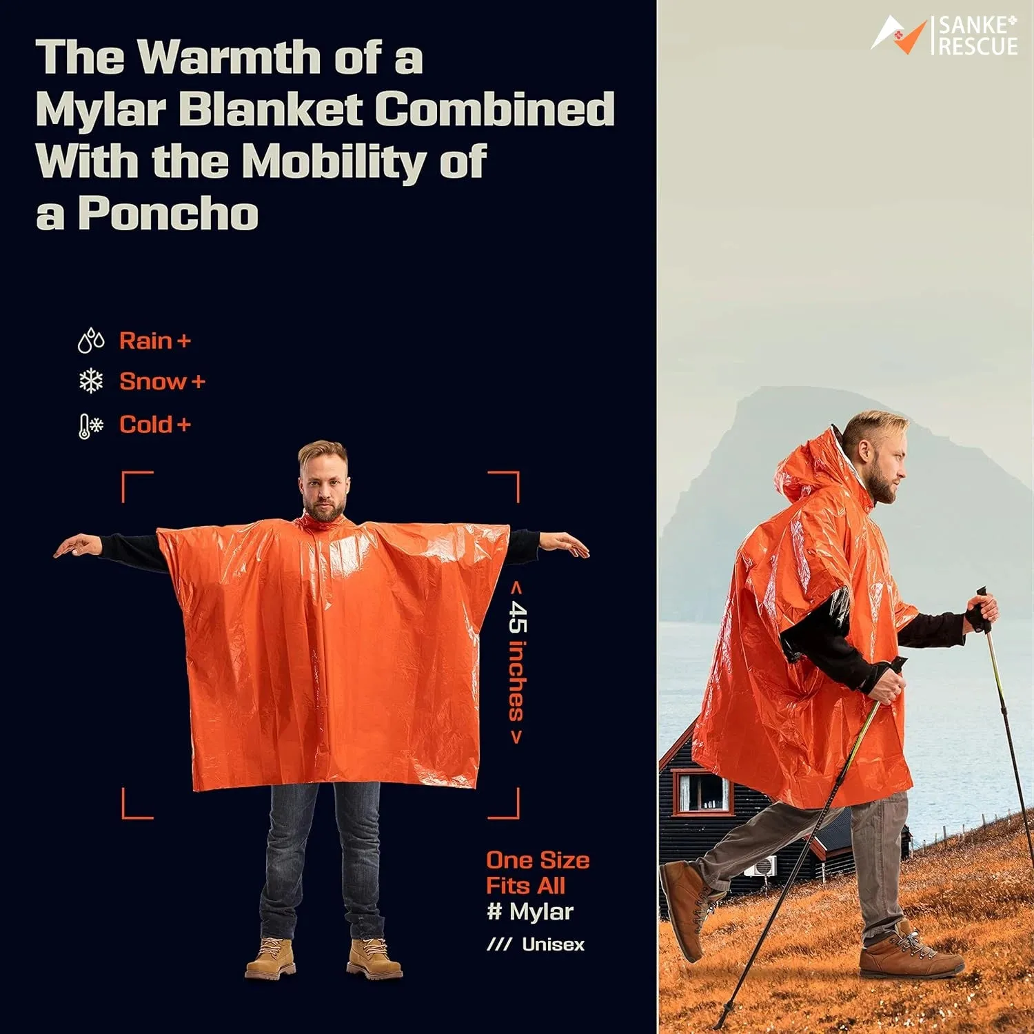 Emergency Thermal Rain Poncho with Survival Blanket for Camping and Outdoors