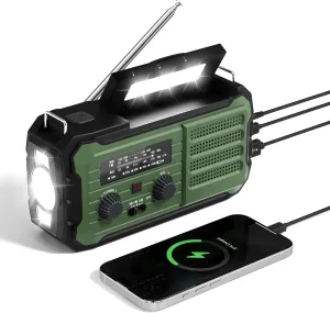 Emergency Weather Radio, 10000mAh Hand Crank Radio for Survival, AM/FM/NOAA Emergency Weather Alert Radios with Solar Charging, Hand Crank, USB Charged, Flashlight, SOS Alarm for Indoor Outdoor