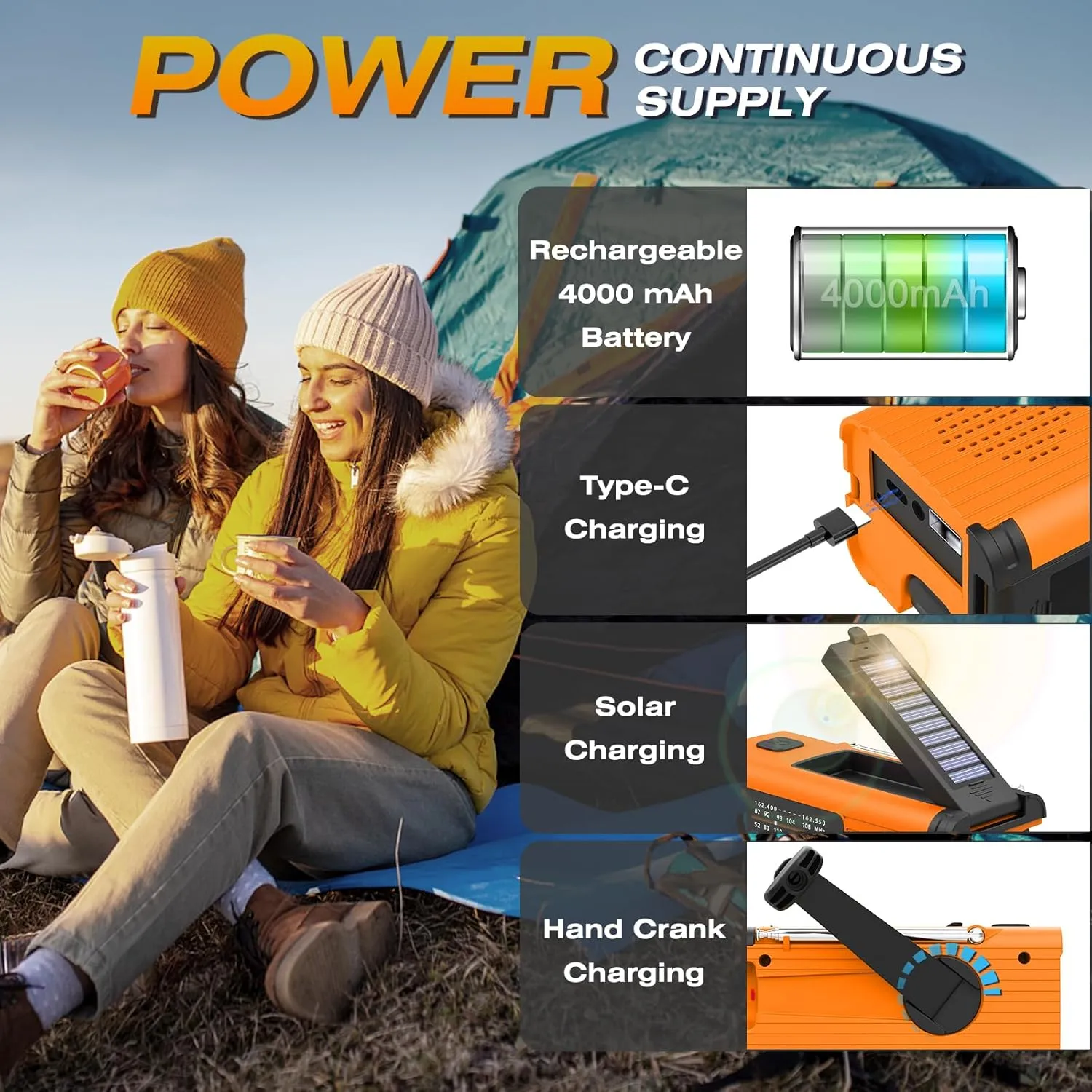 Emergency Weather Radio NOAA/AM/FM with 4000mAh Rechargeable, USB/Solar/Hand Crank Charging, LED Flashlight, Lamp, SOS Alarm, Radios for Outdoor Indoor Hurricane Survival Essentials, 2 Pack
