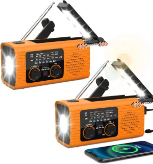 Emergency Weather Radio NOAA/AM/FM with 4000mAh Rechargeable, USB/Solar/Hand Crank Charging, LED Flashlight, Lamp, SOS Alarm, Radios for Outdoor Indoor Hurricane Survival Essentials, 2 Pack