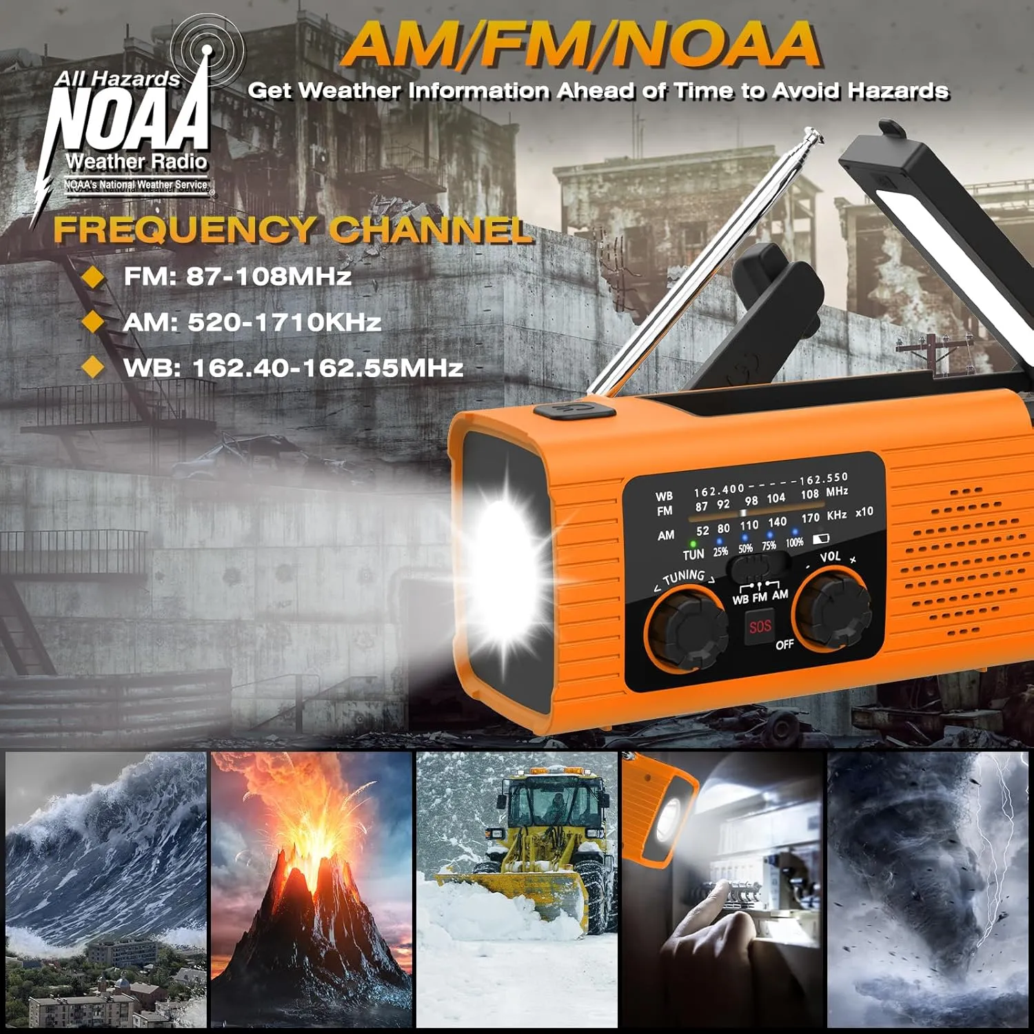 Emergency Weather Radio NOAA/AM/FM with 4000mAh Rechargeable, USB/Solar/Hand Crank Charging, LED Flashlight, Lamp, SOS Alarm, Radios for Outdoor Indoor Hurricane Survival Essentials, 2 Pack