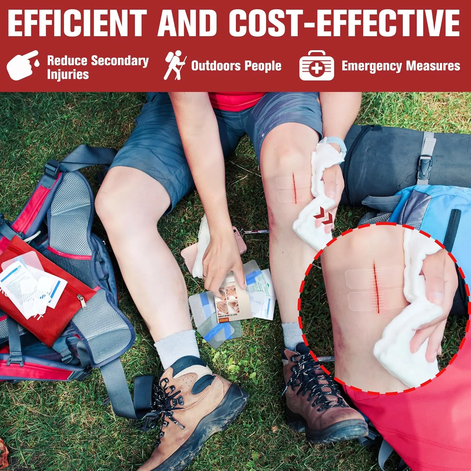 Emergency Wound Closure Strips - HSA/FSA Eligible - Dotodo 6PCS Laceration Closure Kit - Sutures Butterfly Bandaids | Stretchable & Shrinks Back to Close The Cut
