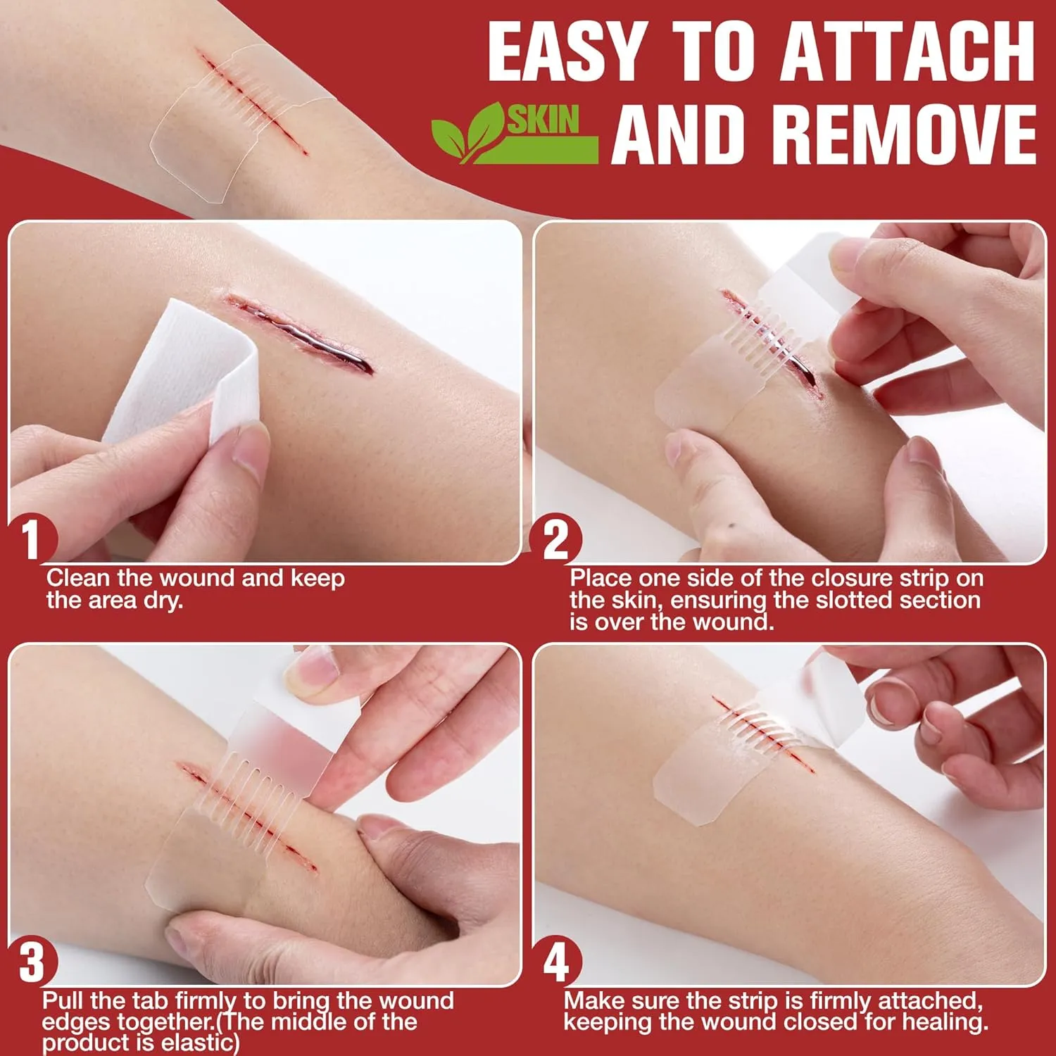 Emergency Wound Closure Strips - HSA/FSA Eligible - Dotodo 6PCS Laceration Closure Kit - Sutures Butterfly Bandaids | Stretchable & Shrinks Back to Close The Cut