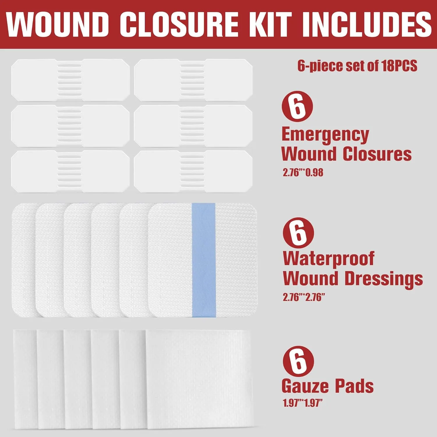 Emergency Wound Closure Strips - HSA/FSA Eligible - Dotodo 6PCS Laceration Closure Kit - Sutures Butterfly Bandaids | Stretchable & Shrinks Back to Close The Cut